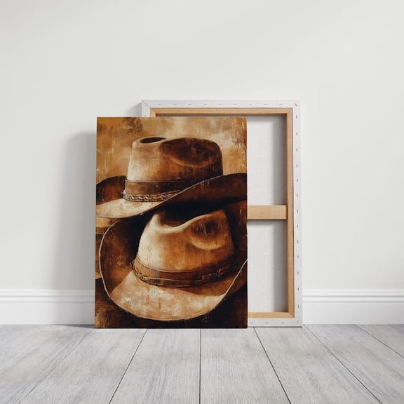Velto Vintage Cowboy Hats Canvas Art - Rustic Western Decor, Antique Hat Collection, Southwestern Wall Art, SIZE 8x10 INCLUDE Pine Wood Frame 1.25-Inch