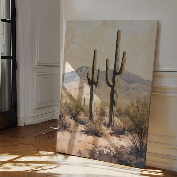 Velto Vintage Desert Cactus Canvas – Saguaro Cactus Southwest Landscape for Western Rustic Home Decor, SIZE 16x24 INCLUDE Pine Wood Frame 1.25-Inch