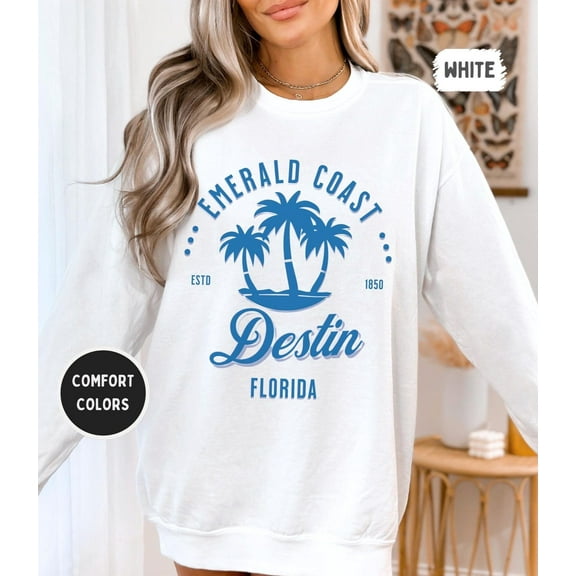 Velto Vintage Destin Florida Garment-Dyed Sweatshirt, Unisex Cozy Beach Jumper, Retro Style Beachwear, Travel Souvenir Gift, All Size S-5XL