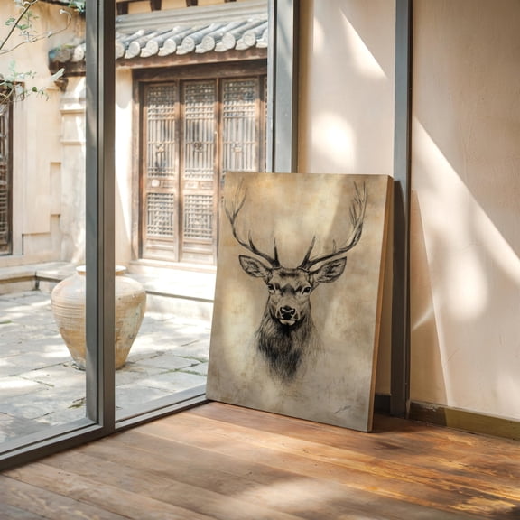 Velto Vintage Elk Head Sketch Canvas, Rustic Lodge Deer Art, Neutral Wildlife and Cabin Decor, SIZE 8x10 INCLUDE Pine Wood Frame 1.25-Inch