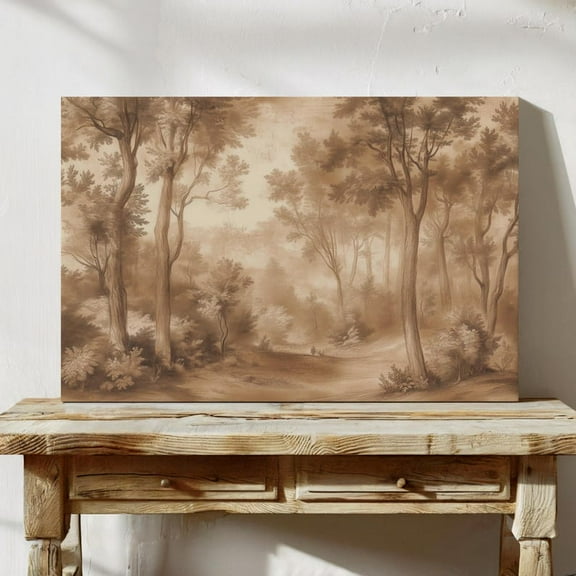 Velto Vintage Forest Canvas, Charcoal Woodland Wall Art, Rustic Antique Nature Scene Decor, SIZE 12x16 INCLUDE Pine Wood Frame 1.25-Inch