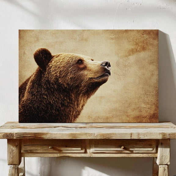 Velto Vintage Grizzly Bear Canvas Art - Rustic Wildlife Wall Decor, Woodland Animal for Cabin Style, Nature-Inspired Decor, SIZE 8x10 INCLUDE Pine Wood Frame 1.25-Inch
