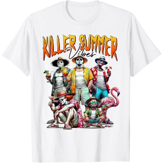Velto Vintage Horror Summer Vibes Summerween Beach T-Shirt All Size S-5XL