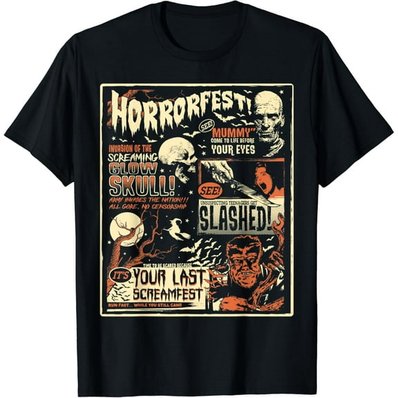 Velto Vintage Horrorfest Movie Poster Terror Old Time T-Shirt All Size S-5XL