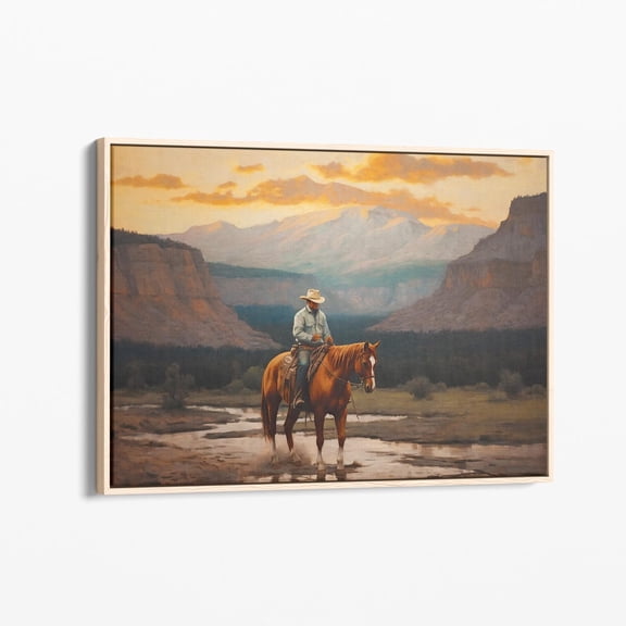 Velto Vintage Landscape Cowboy Canvas Print, Western Wall Art, Mid-Century Rustic Southwest Wall Decor, Canvas Vlco06 Canvas, 8x10 UNFRAMED