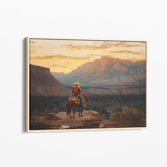 Velto Vintage Landscape Cowboy Canvas Print, Western Wall Art, Mid-Century Wall Decor, Rustic Southwest Decor Stretched Canvas Vlco01 Canvas, 8x10 UNFRAMED