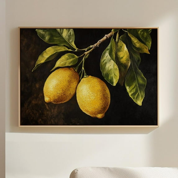 Velto Vintage Lemon Canvas Art - Rustic Kitchen Decor, Citrus Fruit for Farmhouse Dining Room, Botanical Style, SIZE 12x16 INCLUDE Pine Wood Frame 1.25-Inch