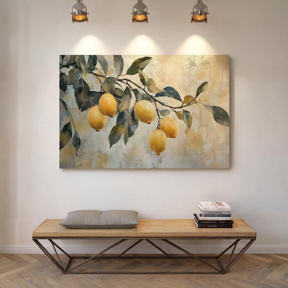 Velto Vintage Lemon Tree Canvas Art - Yellow Lemons on Branches, Rustic Farmhouse Decor for Kitchen or Dining, SIZE 12x16 INCLUDE Pine Wood Frame 1.25-Inch