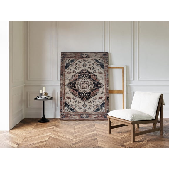 Velto Vintage Medallion Canvas Wall Art | Traditional Rug-Inspired Design In Ivory, Black & Rust | Classic Persian Style Home Decor Canvas, 16x24 UNFRAMED