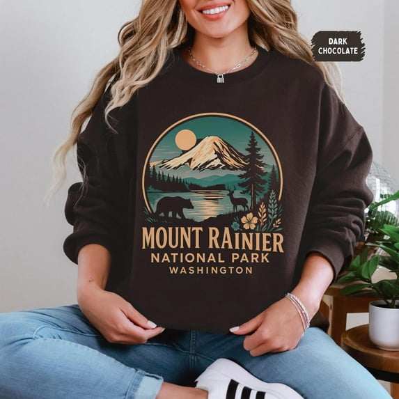 Velto Vintage Mount Rainier National Park Sweatshirt - Unisex Crewneck, Retro Mountain Design, Outdoor Adventure Apparel, Gift for Hikers, Nature All Size S-5XL