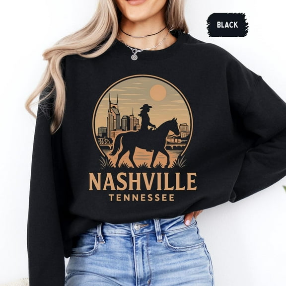 Velto Vintage Nashville Tennessee Sweatshirt, Retro Music City Jumper, Distressed Crew Neck Pullover, Souvenir Sweater, Unisex Hoodie All Size S-5XL