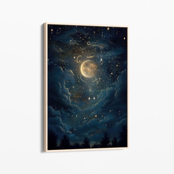 Velto Vintage Night In The Woods Canvas Print, Vintage Celestial Wall Art, Moon And Stars Wall Decor, Dark Academia Vn01 Canvas, 12x16 UNFRAMED