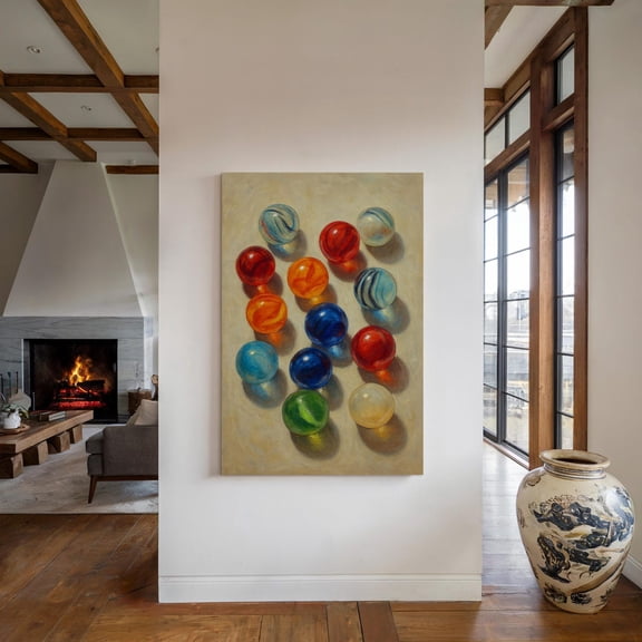 Velto Vintage Oil Style Marbles Canvas Wall Art | Colorful Retro Toy Still Life For Playroom, Game Room, Or Eclectic Home Decor Canvas, 12x18 UNFRAMED