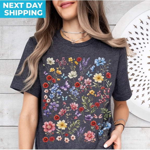 Velto Vintage Pressed Flowers Shirt Boho Cottagecore Crewneck Garden Botanical Floral Fairycore Wildflowers Shirt Spring Clothing Gardening Gift All Size S-5XL