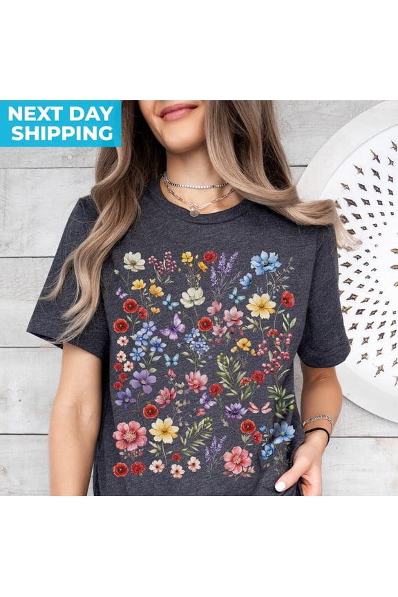 Vintage Pressed Flowers Shirt Boho Cottagecore Crewneck Garden Botanical Floral Fairycore Wildflowers Shirt Spring Clothing Gardening Gift All Size S-5XL