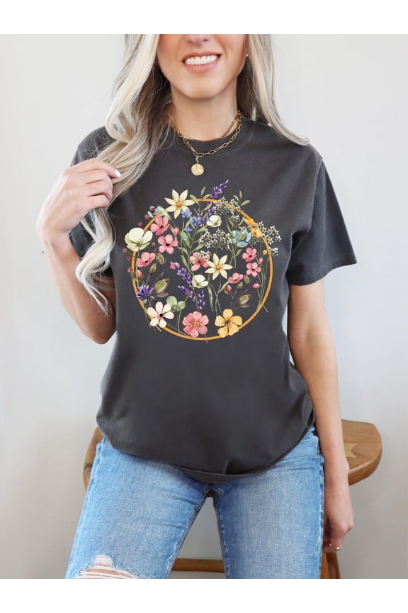 Vintage Pressed Flowers Shirt Boho Cottagecore Tshirt Wildflower Top Trendy Botanical Floral Tee Wild flower Shirt for Women All Size S-5XL