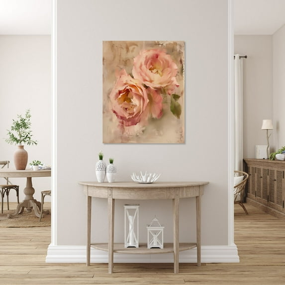 Velto Vintage Rose Abstract Wall Art, Antique Soft Pink, Romantic Floral And Botanical Decor, Serene Home Artwork Canvas, 8x12 UNFRAMED