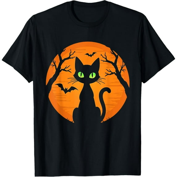Velto Vintage Scary black Cat Costume Cat Moon T-Shirt All Size S-5XL