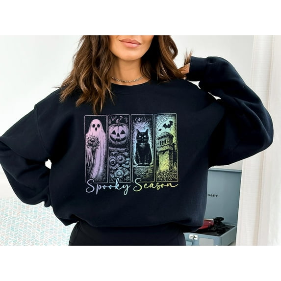 Velto Vintage Skeleton Pumpkin Retro Spooky Fall Graphic Sweatshirt, Full size S-5XL