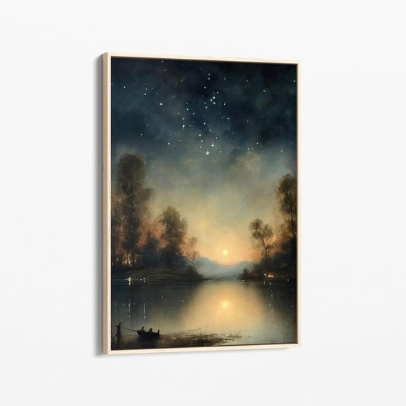 Velto Vintage Star Gazing Canvas Print, Vintage Landscape Wall Art, Moon And Stars Wall Decor, Stargazing Landscape, Night Art Vs03 Canvas, 8x12 UNFRAMED
