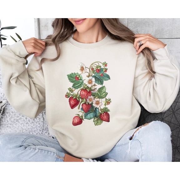 Velto Vintage Strawberry Sweatshirt, Strawberry Print Crewneck, Vegan Sweatshirt,Fruit Lover Sweater, Strawberry Top Garden ,Botanic Sweater All Size S-5XL