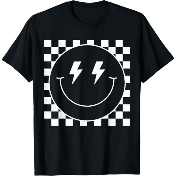 Velto Vintage White Checkered Smile Face Cute Smiling Unisex T-Shirt Fullsize S-5XL Shirt