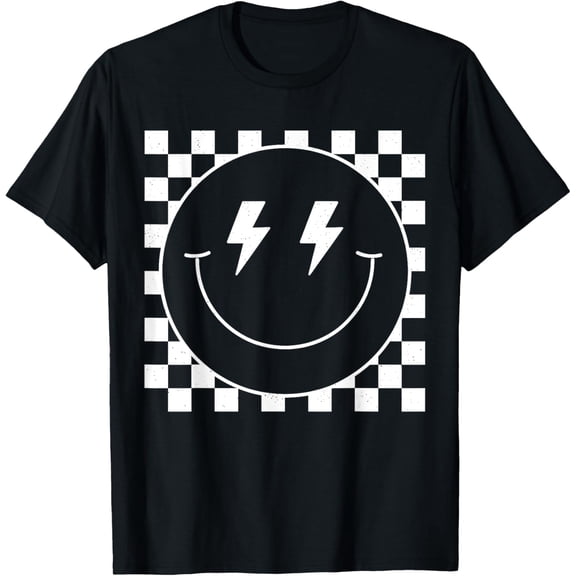 Velto Vintage White Checkered Smile Face Cute Smiling Unisex T-Shirt Fullsize S-5XL Shirt