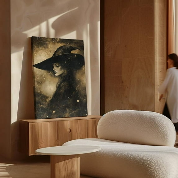 Velto Vintage Witch Portrait Canvas Wall Art Mystical Magical Décor Canvas, SIZE 8x10 INCLUDE Pine Wood Frame 1.25-Inch