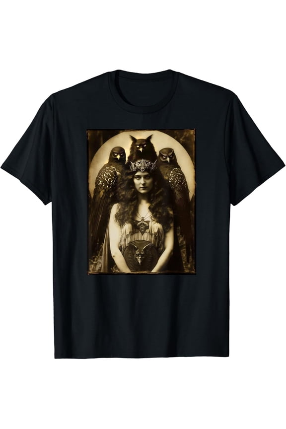 Vintage Witch Sorceress With Raptor Birds 1910s Photography T-Shirt All Size S-5XL