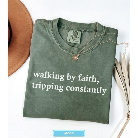 Velto Walking By Faith Tripping Constantly T-shirt, Christian Bible Verse Shirt, Religious Apparel, Faith Shirt, Inspirational Tee All Size S-5XL