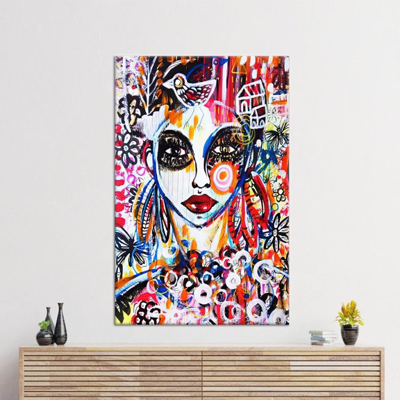 Velto Wall Art Abstract Portrait Artwork, Abstract Woman, Abstract Woman Portrait Printed Canvas, 8x10 0.75-Inch Pine Wood Frame