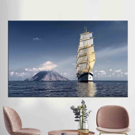 Velto Wall Decoration, Wall Arts, Modern Art Canvas, Sailing Ship Wall Decor, Coastal Landscape Canvas Gift, 16x24 UNFRAMED