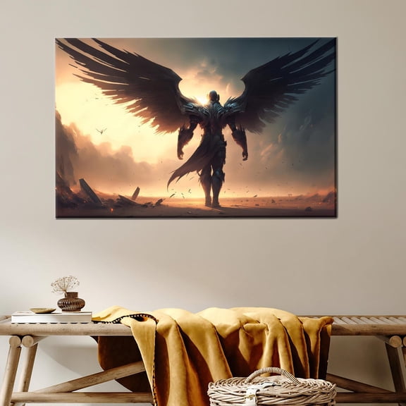 Velto Warrior Canvas Modern Canvas, Warrior Angel Canvas, Angel Canvas, Bedroom Decor Art Canvas, 16x24 0.75-Inch Pine Wood Frame