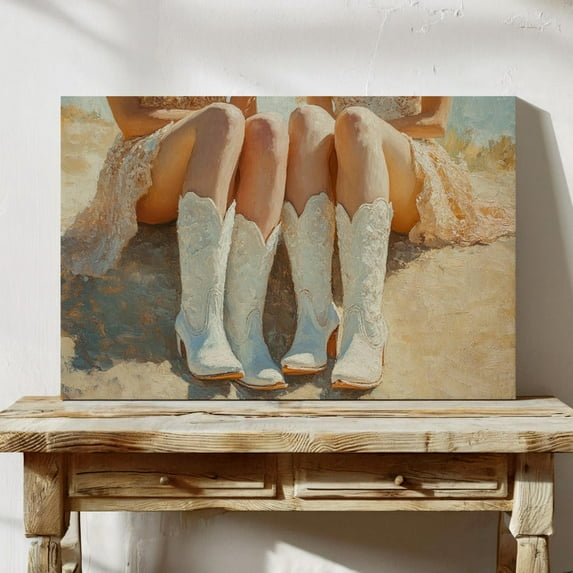 Velto Western Cowgirl Boots Canvas – Rustic Country Wedding Decor for Vintage Boho Farmhouse and Southern Charm, SIZE 8x12 INCLUDE Pine Wood Frame 1.25-Inch