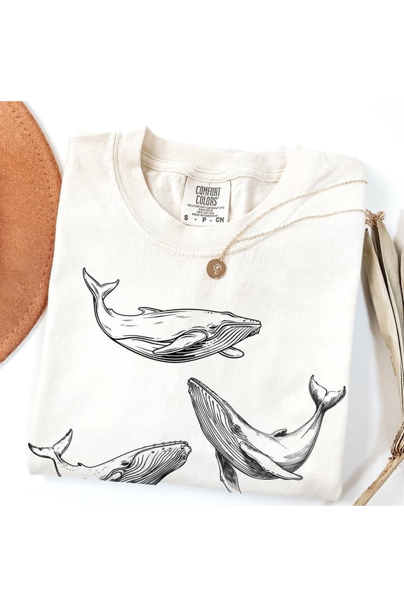 Whale Shirt, Vintage Style Tshirt with Graphic Print of Whales, Retro Ocean Sea Animals Sealife Shirt, Boho Summer Tee All Size S-5XL
