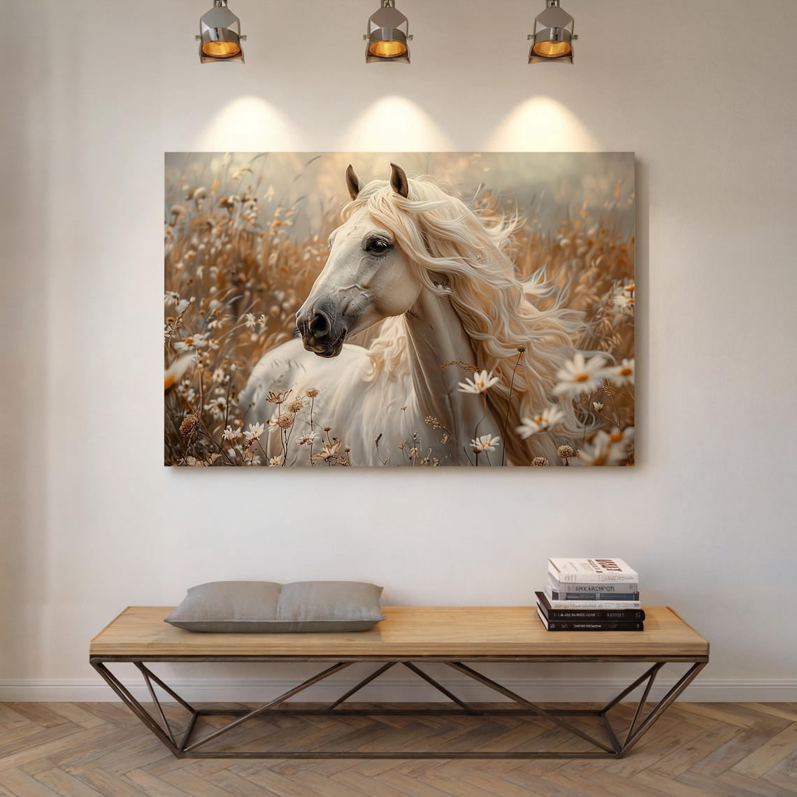 Velto White Horse And Wild Flowers Gallery On Landscape Galloping Wall ...