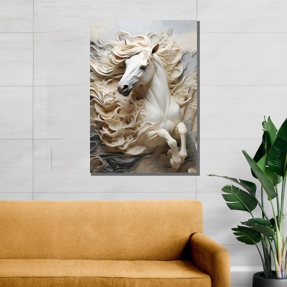 Velto White Horse Canvas, Majestic Animal Wall Art, Luxury Equine Home Decor, Elegant Horse Artwork, Living Room Decor, Perfect Gift Canvas, 16x24 UNFRAMED