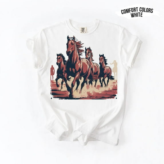 Velto Wild Horse Western Graphic Tee - Running Stallions Vintage Cowboy Shirt - Desert Horse Herd T-Shirt All Size S-5XL
