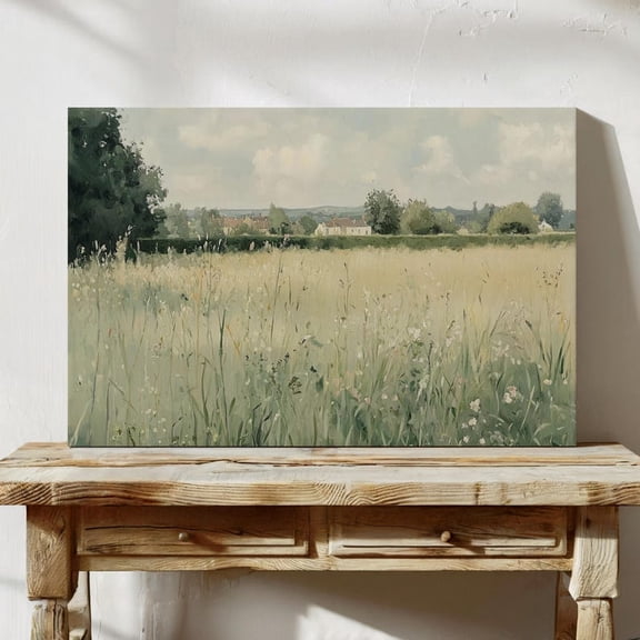 Velto Wildflower Meadow Canvas Wall Art Spring Landscape Illustration Floral Field Scenic Nature Inspired Decoration, SIZE 8x10 INCLUDE Pine Wood Frame 1.25-Inch