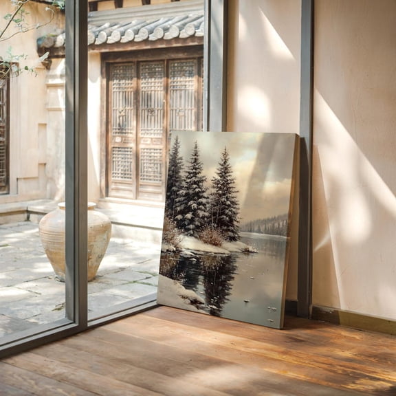 Velto Winter Landscape Canvas Wall Art Snowy Forest Scenic Illustration Calm Peaceful Seasonal Decoration, SIZE 8x12 INCLUDE Pine Wood Frame 1.25-Inch