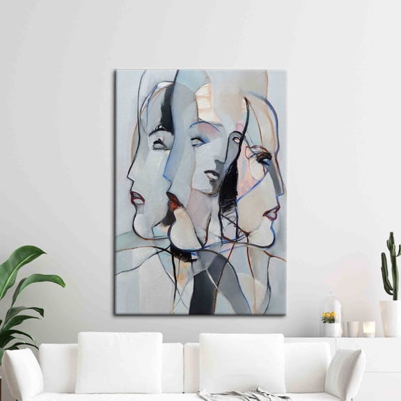 Velto Woman Face, Woman Face, Absyract Face, Abstract Portrait Canvas, Woman Portrait Canvas, 16x24 0.75-Inch Pine Wood Frame