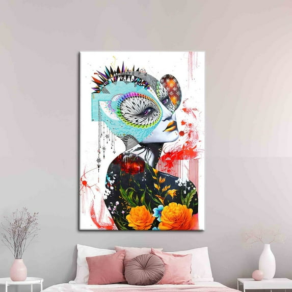 Velto Woman And Flowers, Modern Wall Decor, Contemporary Printed, Woman Portrait Wall Art, Woman Canvas Art, Abstract Woman Artwork Canvas, 8x12 UNFRAMED