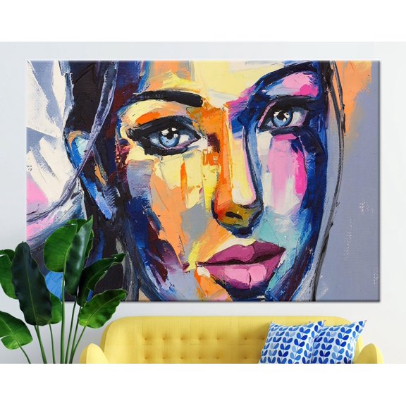 Velto Woman Portrait, Woman Portrait Canvas Art, Modern Artwork, Abstract Woman Canvas Art, Contemporary Canvas Art, 8x10 0.75-Inch Pine Wood Frame