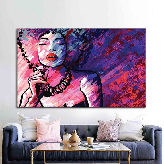 Velto Woman Singer, Modern Artwork, Abstract Woman Canvas Art, Singer Canvas Art, Music Room Canvas, 8x10 0.75-Inch Pine Wood Frame