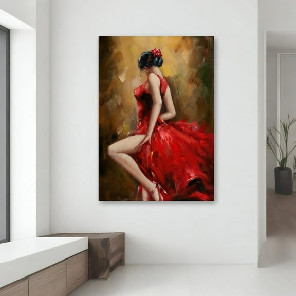 Velto Woman With Red Dress - Flamenco Dancer Canvas Art, Modern Wall Decor For Living Room, Unique Housewarming Gift Canvas, 8x10 UNFRAMED