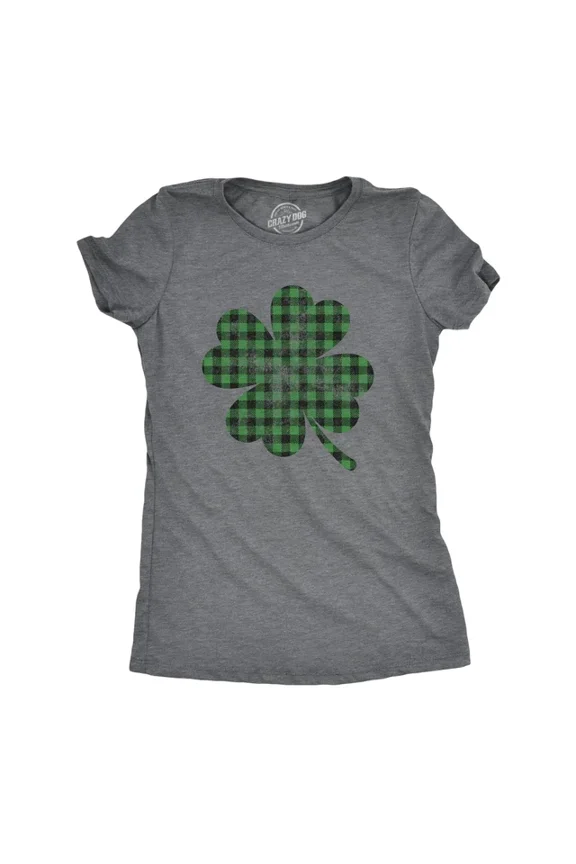 Womens Buffalo Plaid Shamrock T-Shirt Saint Patricks Day Lucky Irish Tee All Size S-5XL