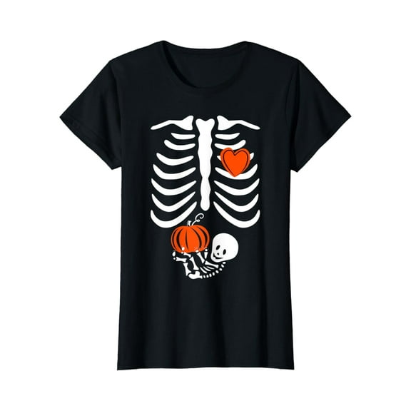 Velto Womens Gag Thanksgiving Pregnancy Announcement Gift Skeleton Baby T-Shirt All Size S-5XL
