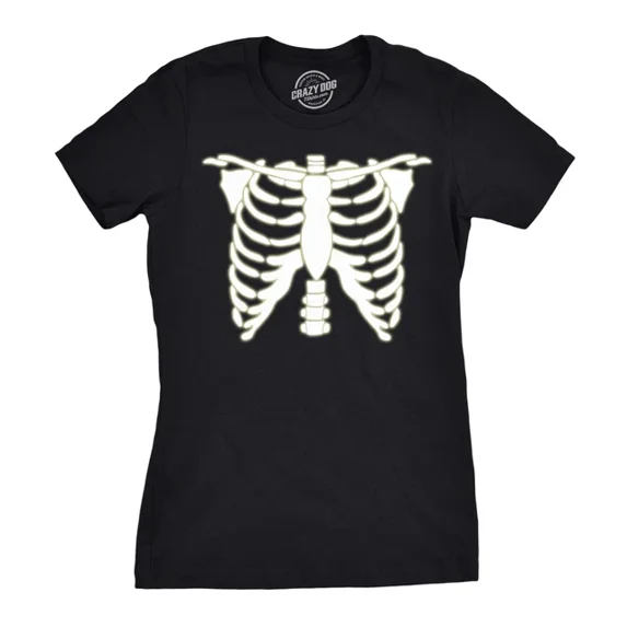 Velto Womens Glowing Skeleton T-Shirt Rib Cage Cool Glow In The Dark Tee All Size S-5XL