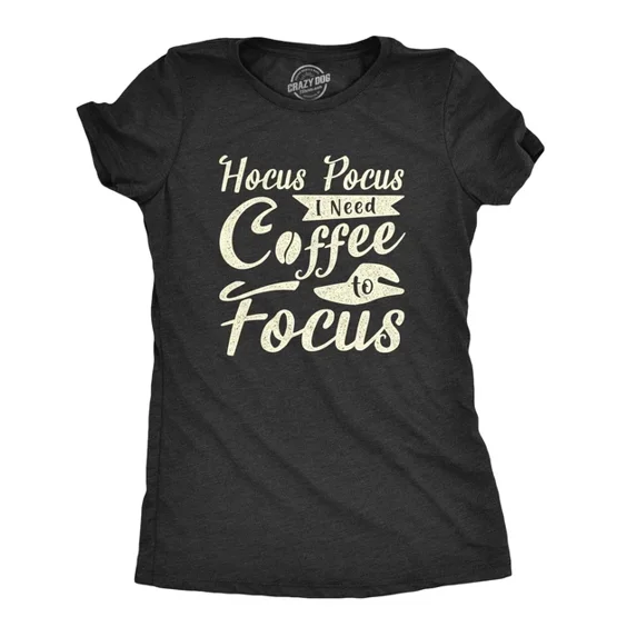 Velto Womens Hocus Pocus I Need Coffee To Focus T-Shirt Witch Tee All Size S-5XL