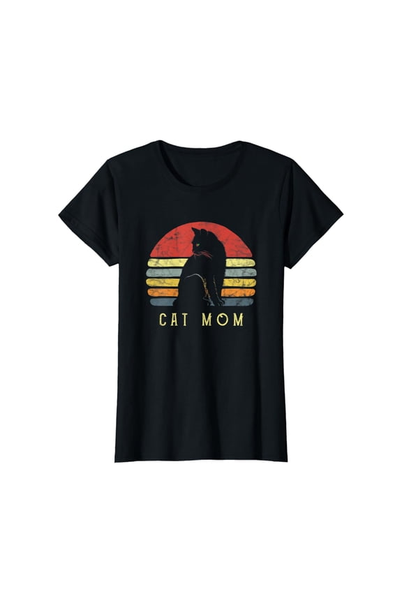 Womens Vintage Cat Mom T-shirt Retro Black Cool 80s Graphic All Size S-5XL